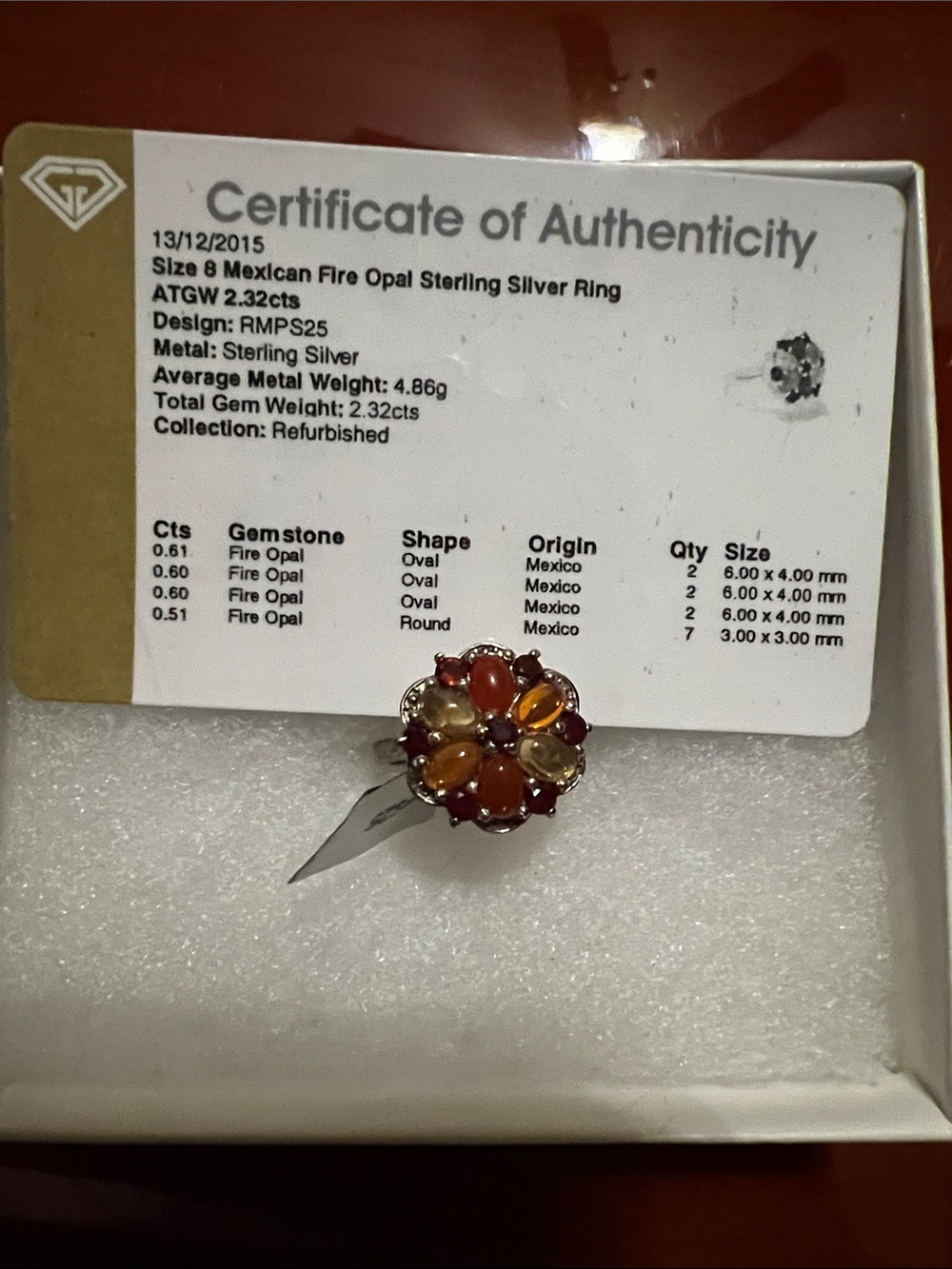 Sterling Silver Fire Opal Cluster Ring - Red & Orange